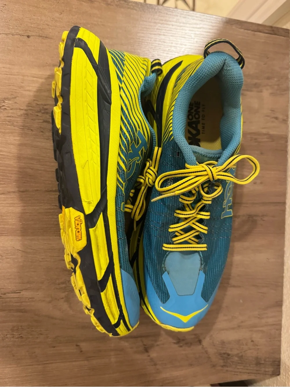 Hoka One One Blue And Yellow Evo Mafate 2 Trail Sneakers Size 7.5